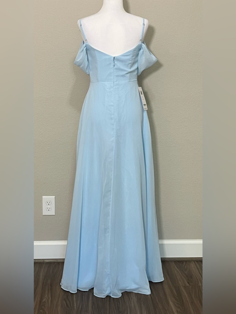 Azazie Sky Blue A-Line Off the Shoulder Chiffon Convertible Dress Size 4 - Picture 3 of 9